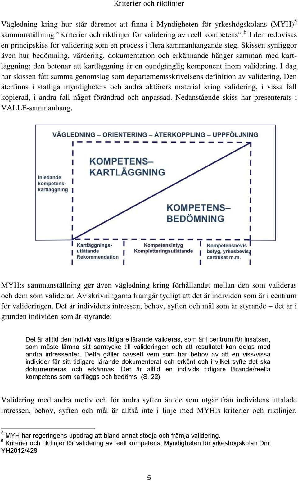 Skissen synliggör även hur bedömning, värdering, dokumentation och erkännande hänger samman med kartläggning; den betonar att kartläggning är en oundgänglig komponent inom validering.