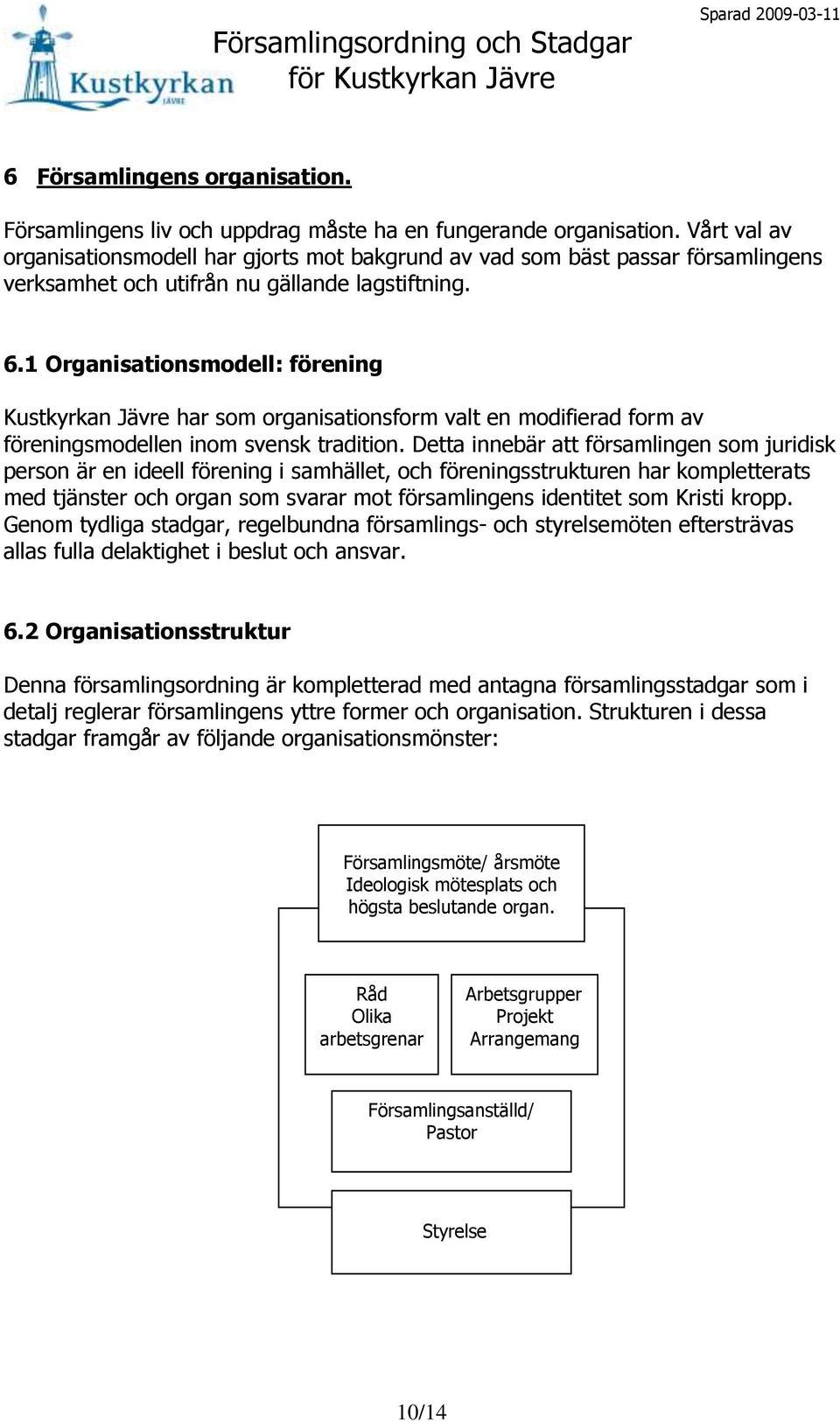 1 Organisationsmodell: förening Kustkyrkan Jävre har som organisationsform valt en modifierad form av föreningsmodellen inom svensk tradition.