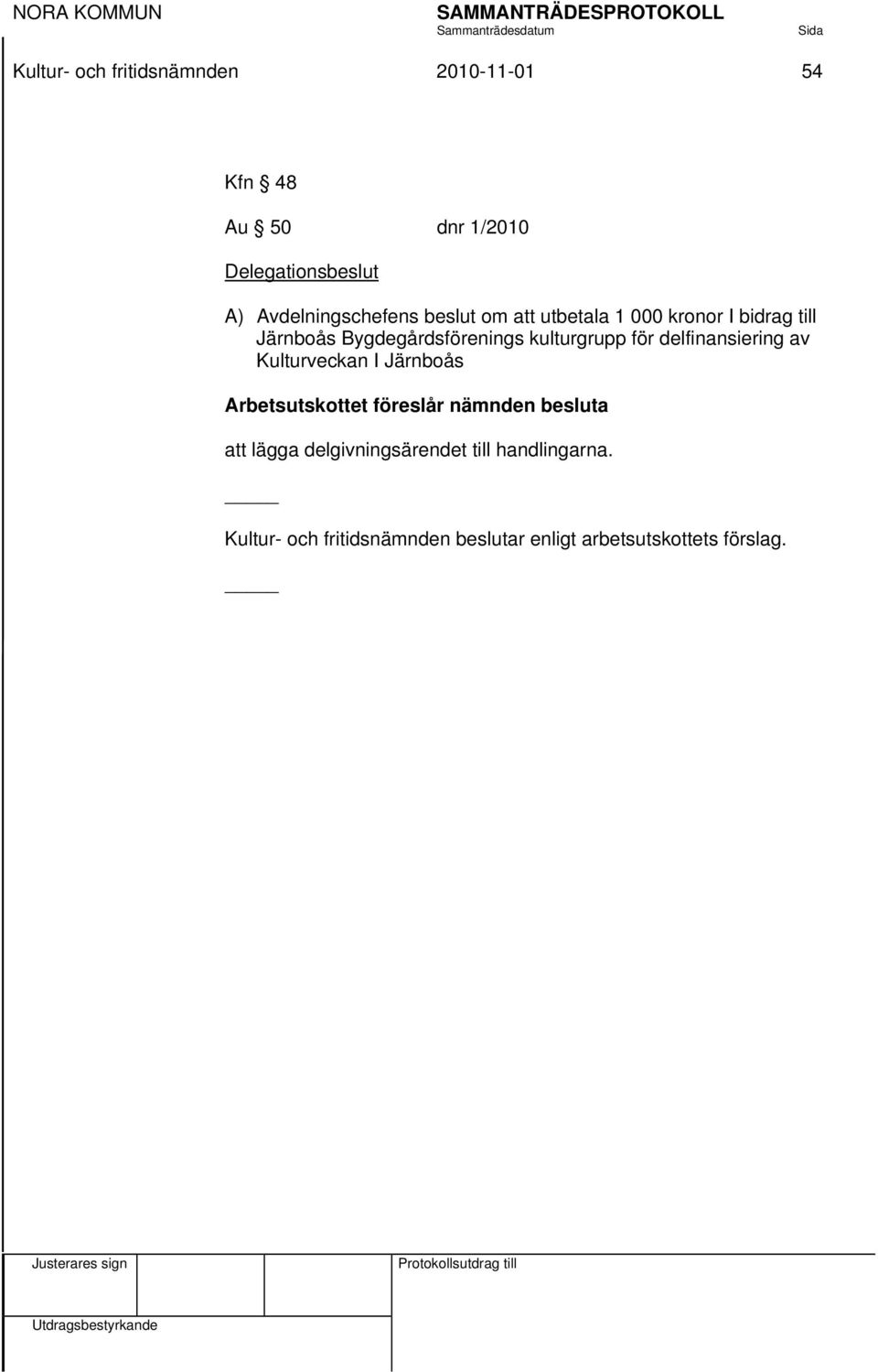Kulturveckan I Järnboås Arbetsutskottet föreslår nämnden besluta att lägga