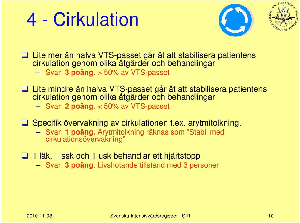 < 50% av VTS-passet Specifik övervakning av cirkulationen t.ex. arytmitolkning. Svar: 1 poäng.