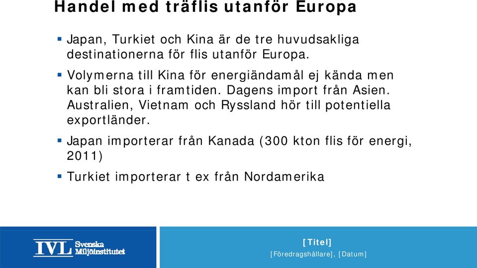 Volymerna till Kina för energiändamål ej kända men kan bli stora i framtiden.