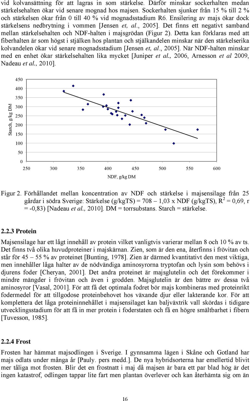 Det finns ett negativt samband mellan stärkelsehalten och NDF-halten i majsgrödan (Figur 2).