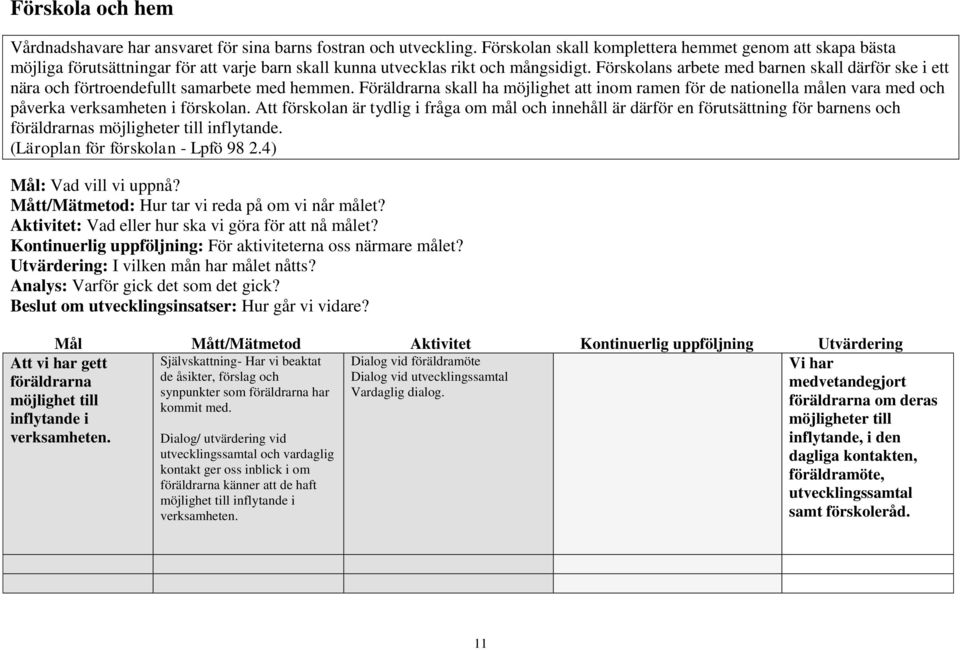 Förskolans arbete med barnen skall därför ske i ett nära och förtroendefullt samarbete med hemmen.