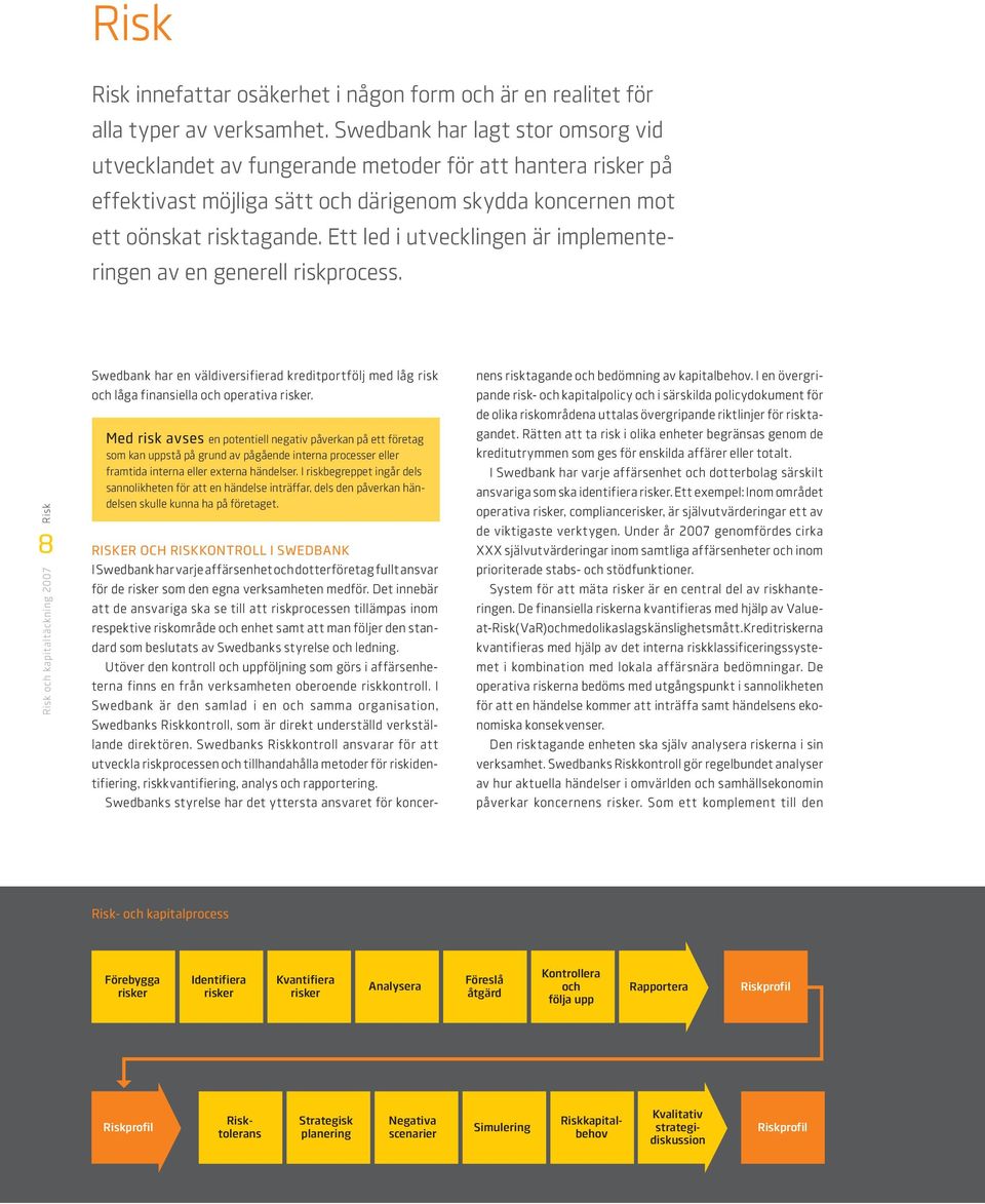 Ett led i utvecklingen är implementeringen av en generell riskprocess.