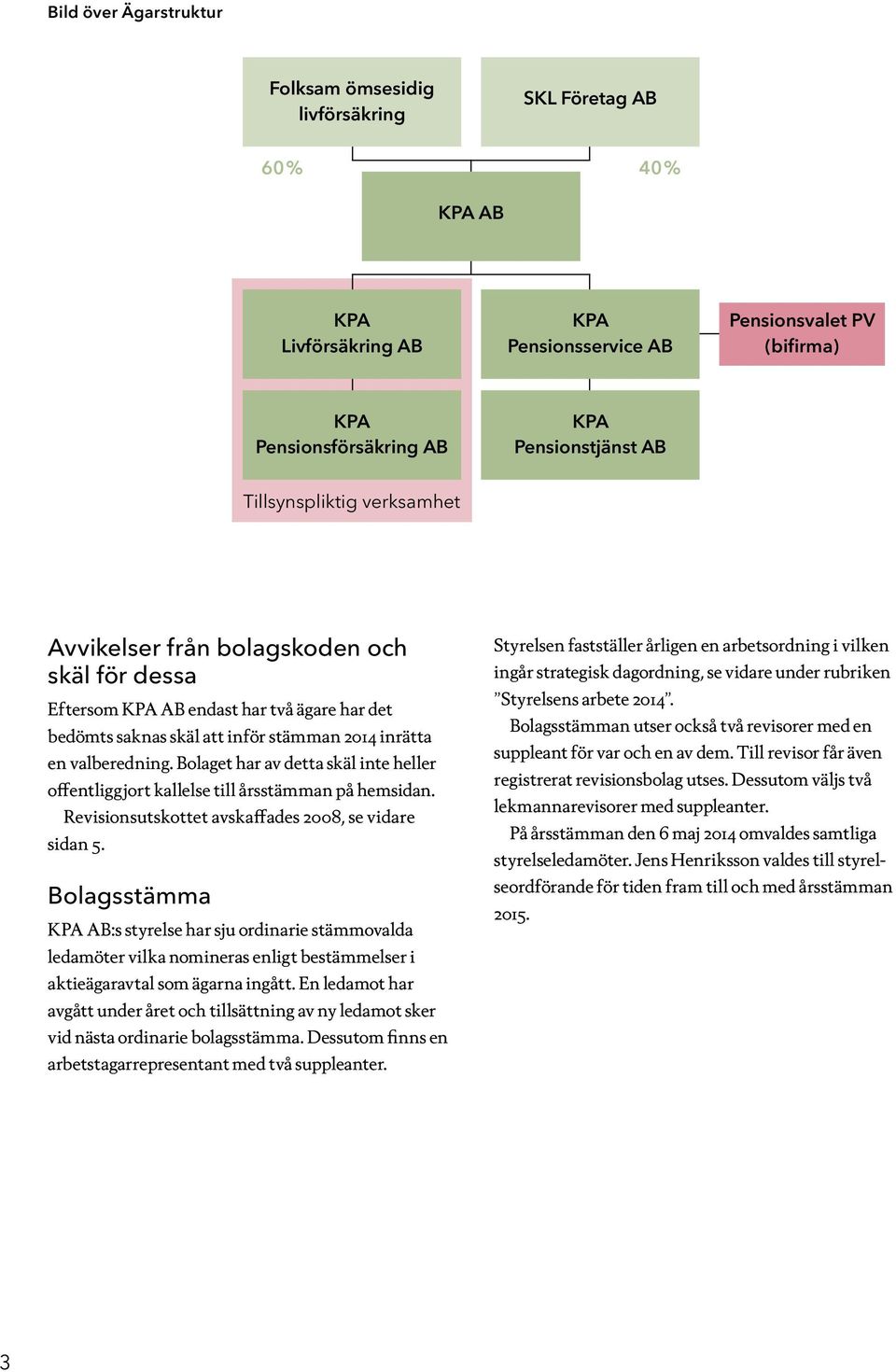 valberedning. Bolaget har av detta skäl inte heller offentliggjort kallelse till årsstämman på hemsidan. Revisionsutskottet avskaffades 2008, se vidare sidan 5.