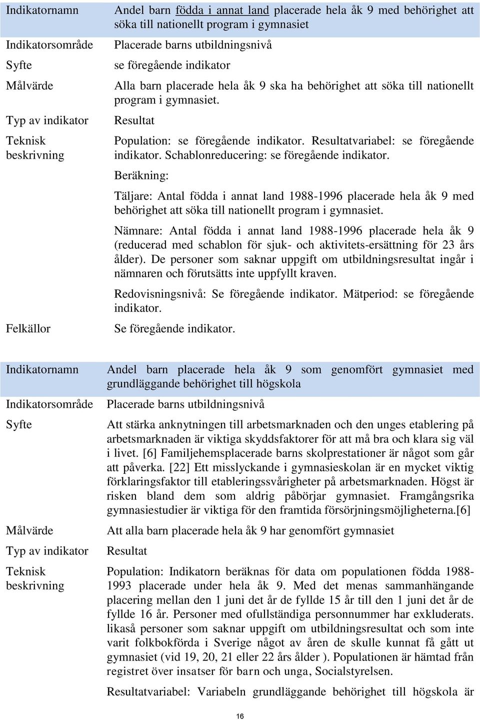 Resultatvariabel: se föregående indikator. Schablonreducering: se föregående indikator.