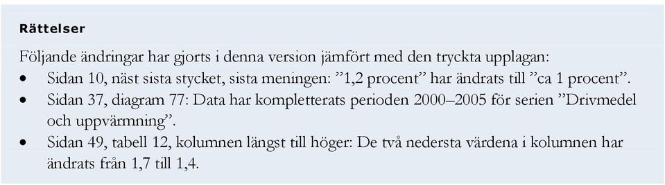 Sidan 7, diagram 77: Data har kompletterats perioden 5 för serien Drivmedel och uppvärmning.