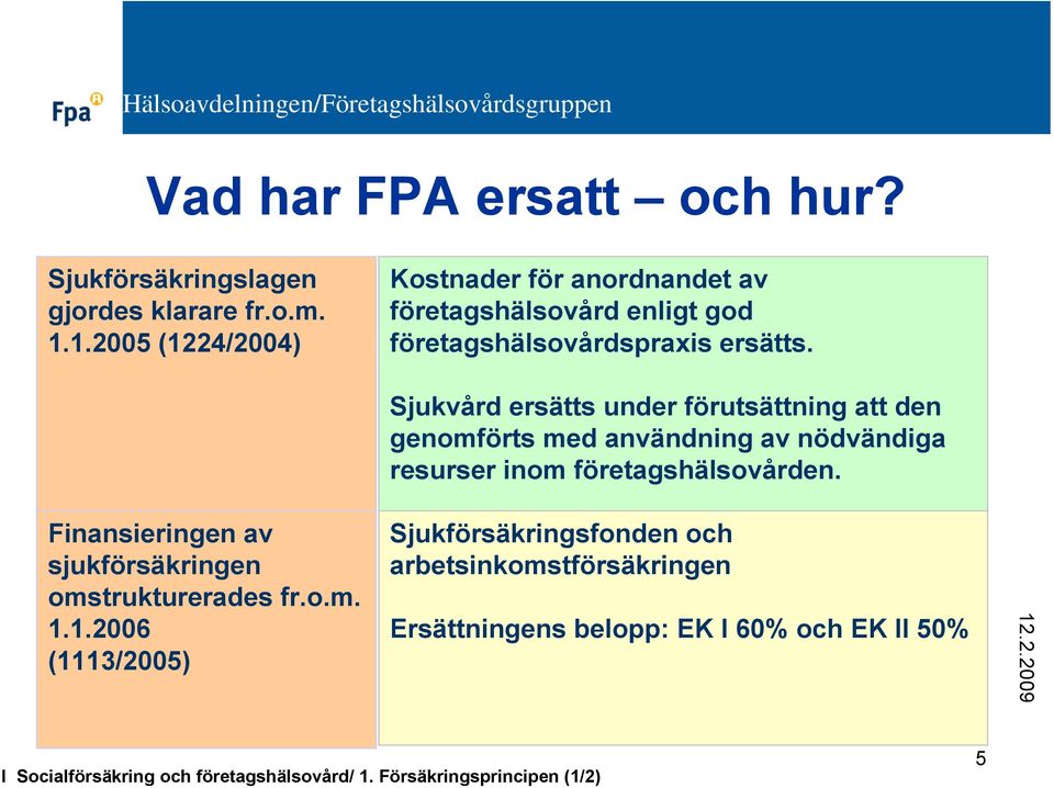 Sjukvård ersätts under förutsättning att den genomförts med användning av nödvändiga resurser inom företagshälsovården.