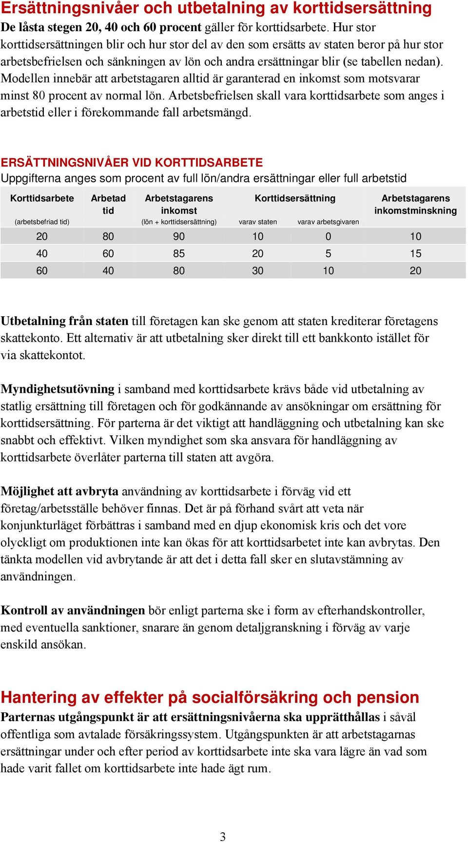 Modellen innebär att arbetstagaren alltid är garanterad en inkomst som motsvarar minst 80 procent av normal lön.