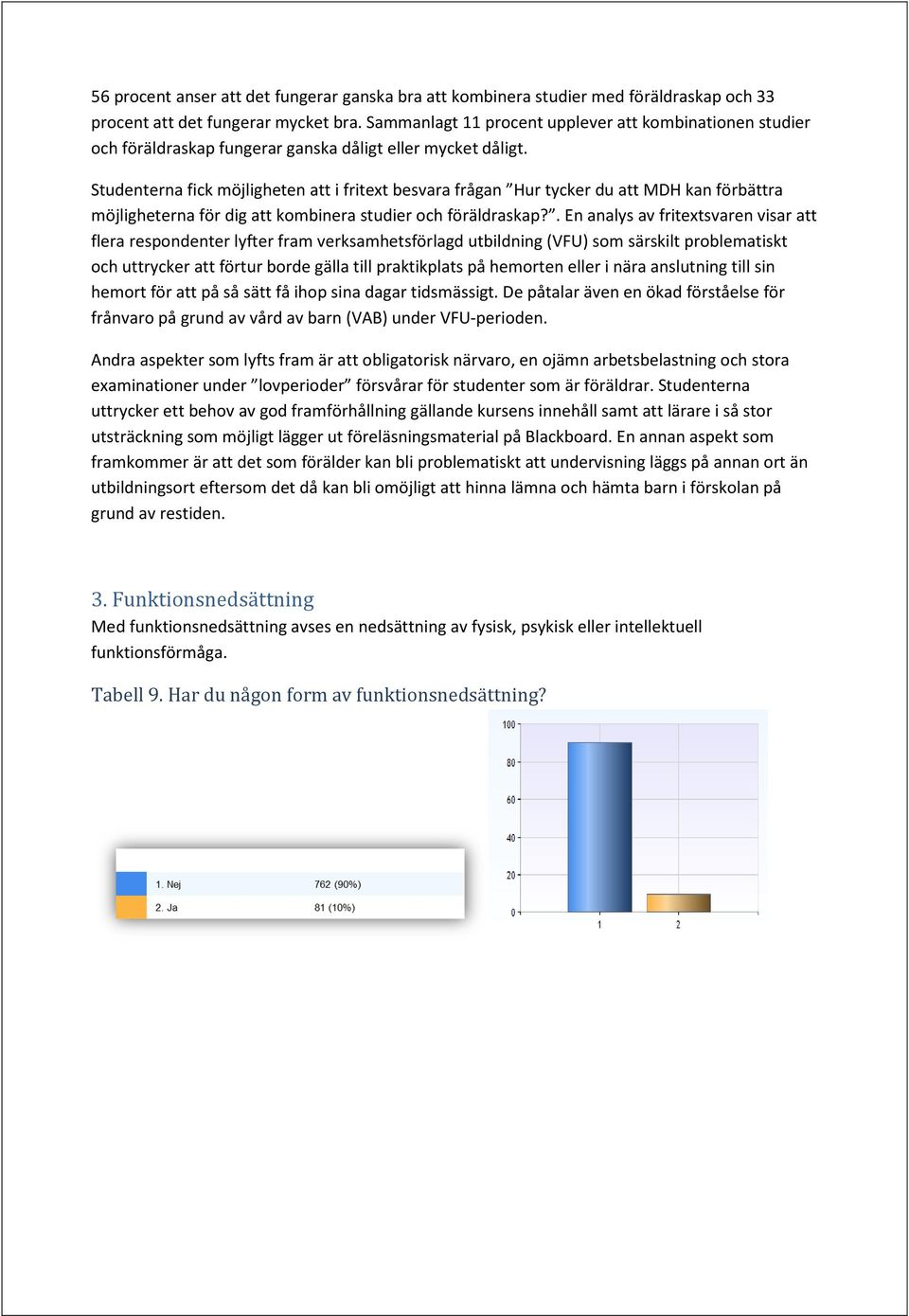 Studenterna fick möjligheten att i fritext besvara frågan Hur tycker du att MDH kan förbättra möjligheterna för dig att kombinera studier och föräldraskap?