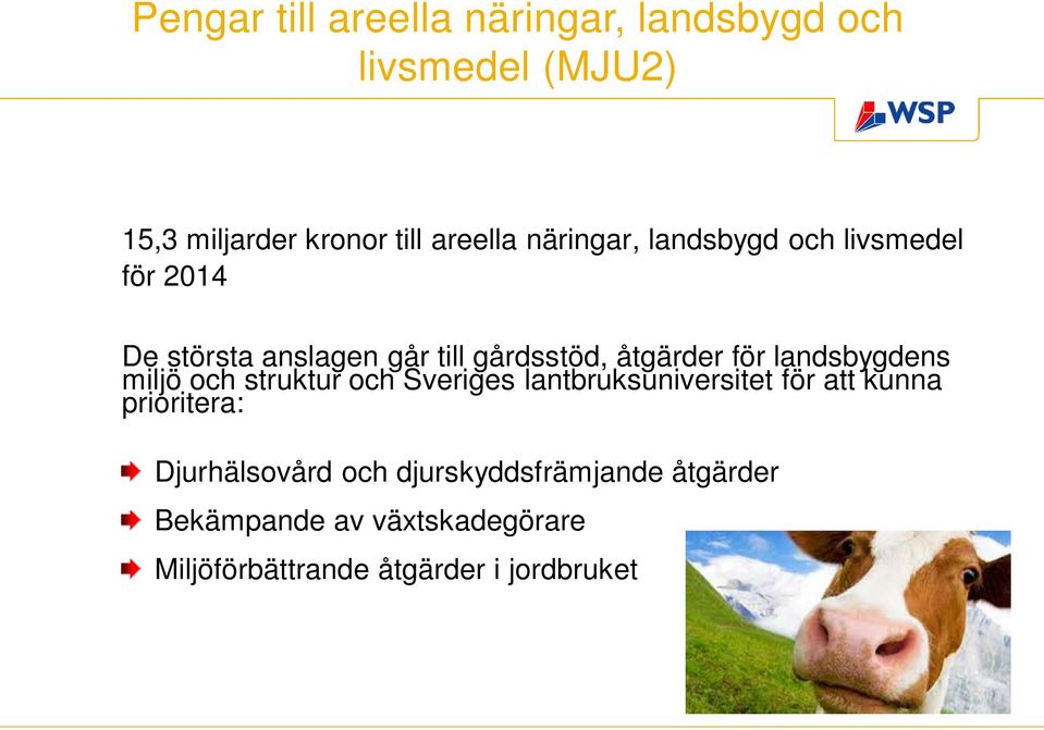 landsbygdens miljö och struktur och Sveriges lantbruksuniversitet för att kunna prioritera: