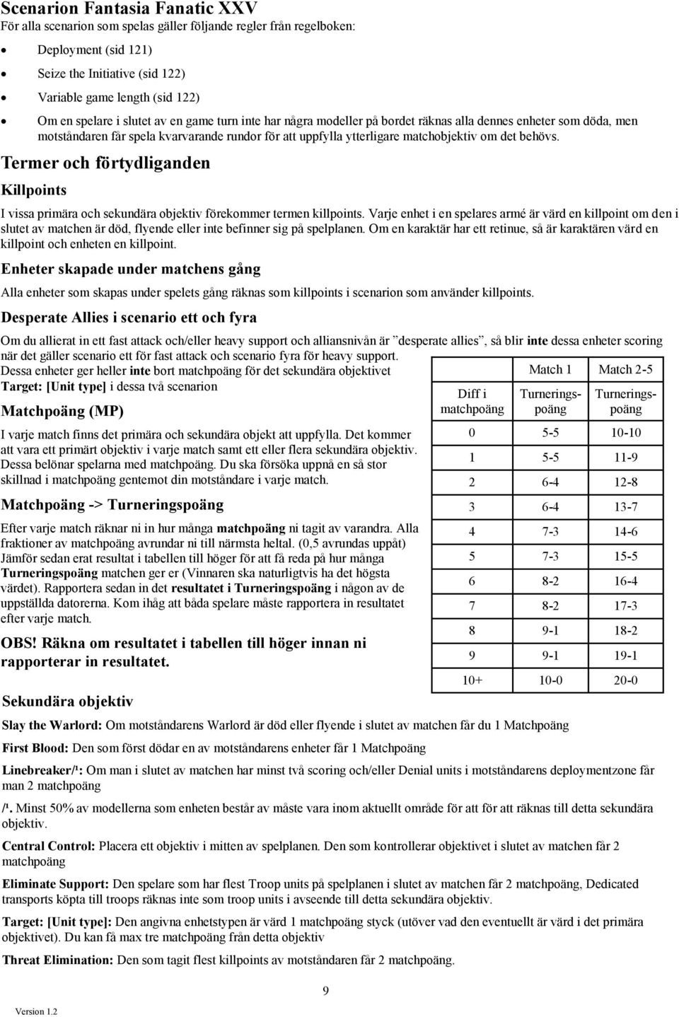 Termer och förtydliganden Killpoints I vissa primära och sekundära objektiv förekommer termen killpoints.