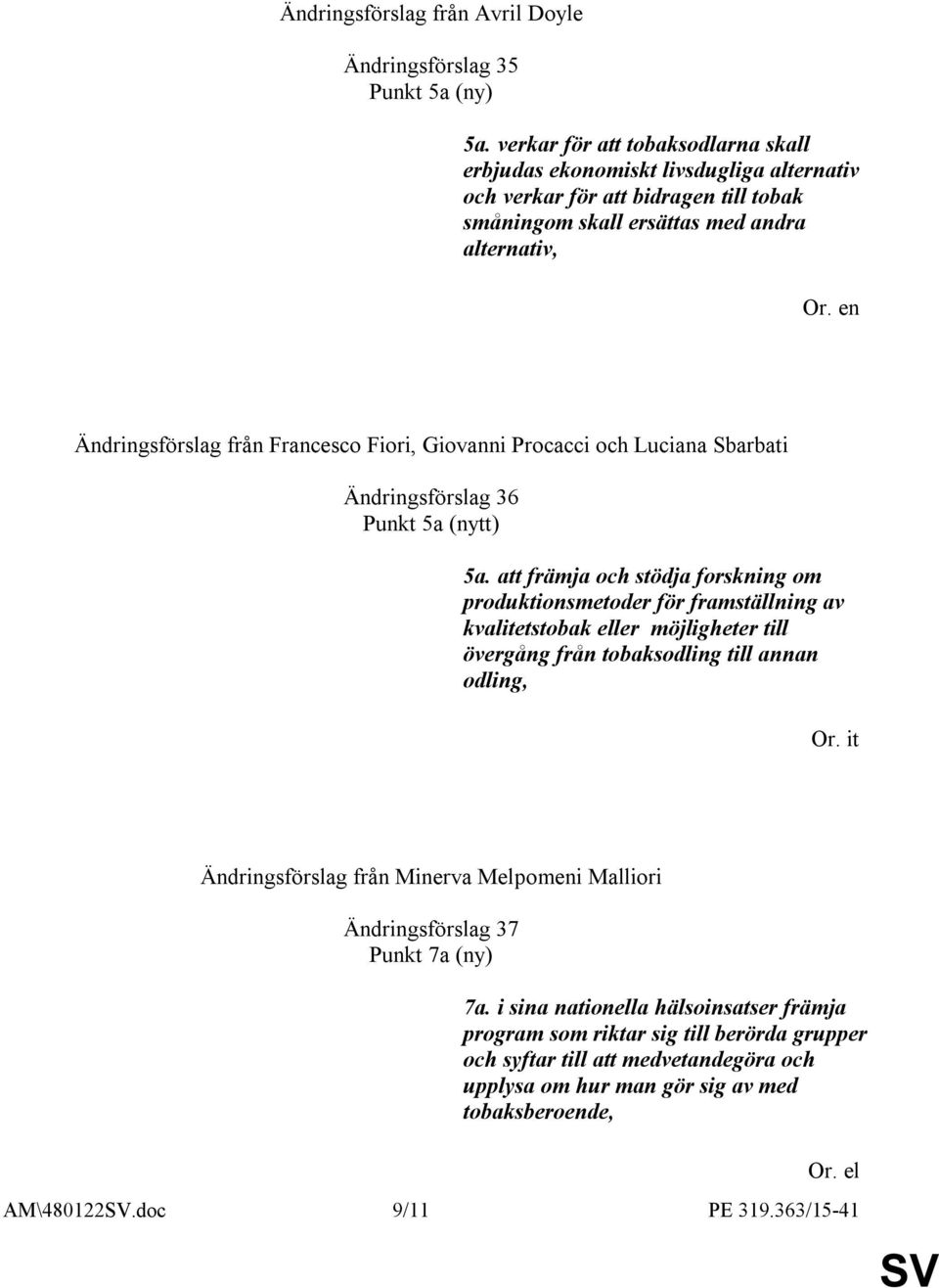 Francesco Fiori, Giovanni Procacci och Luciana Sbarbati Ändringsförslag 36 Punkt 5a (nytt) 5a.