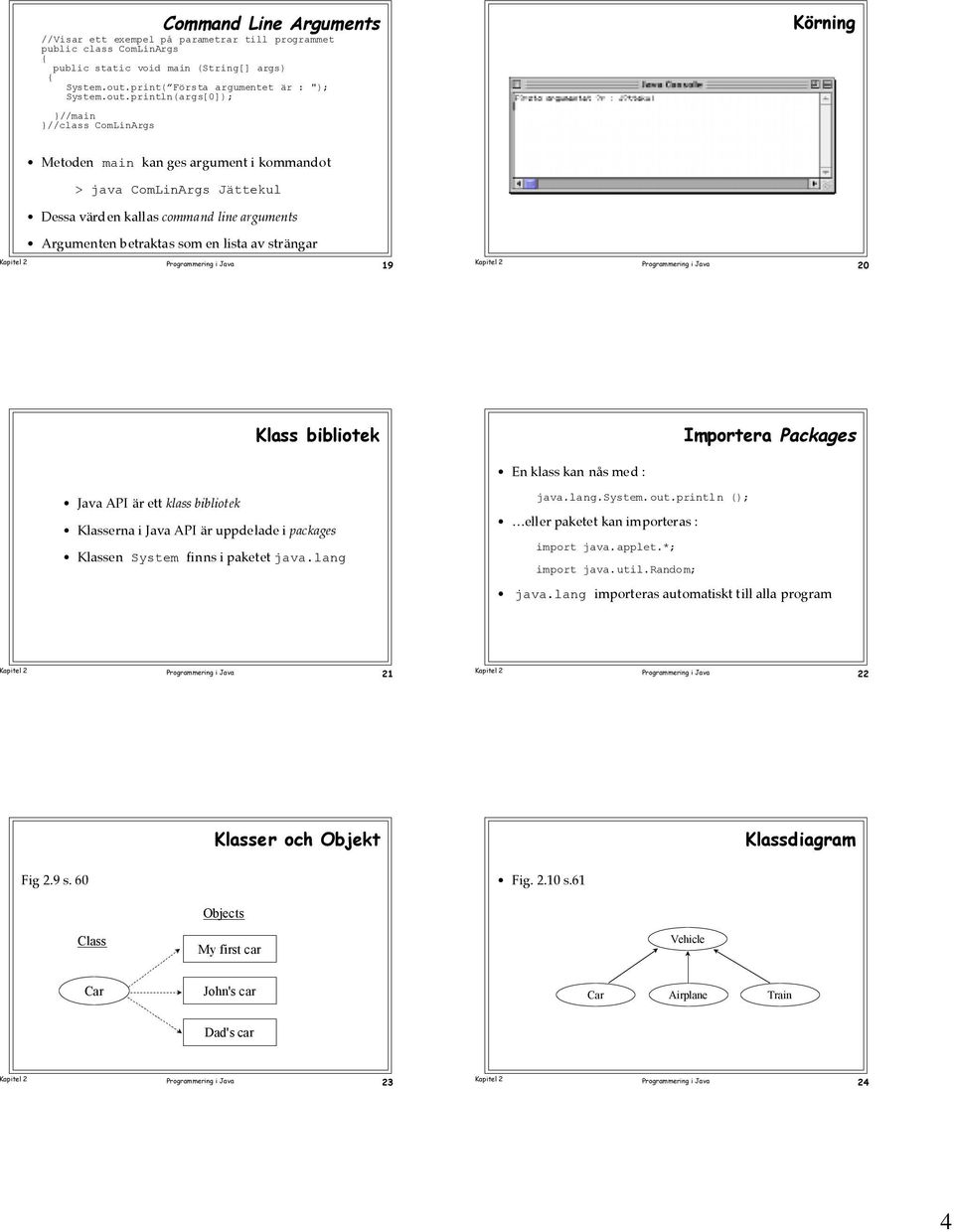 println(args[0]); }//main }//class ComLinArgs Kšrning Metoden main kan ges argument i kommandot > java ComLinArgs JŠttekul Dessa všrden kallas command line arguments Argumenten betraktas som en lista