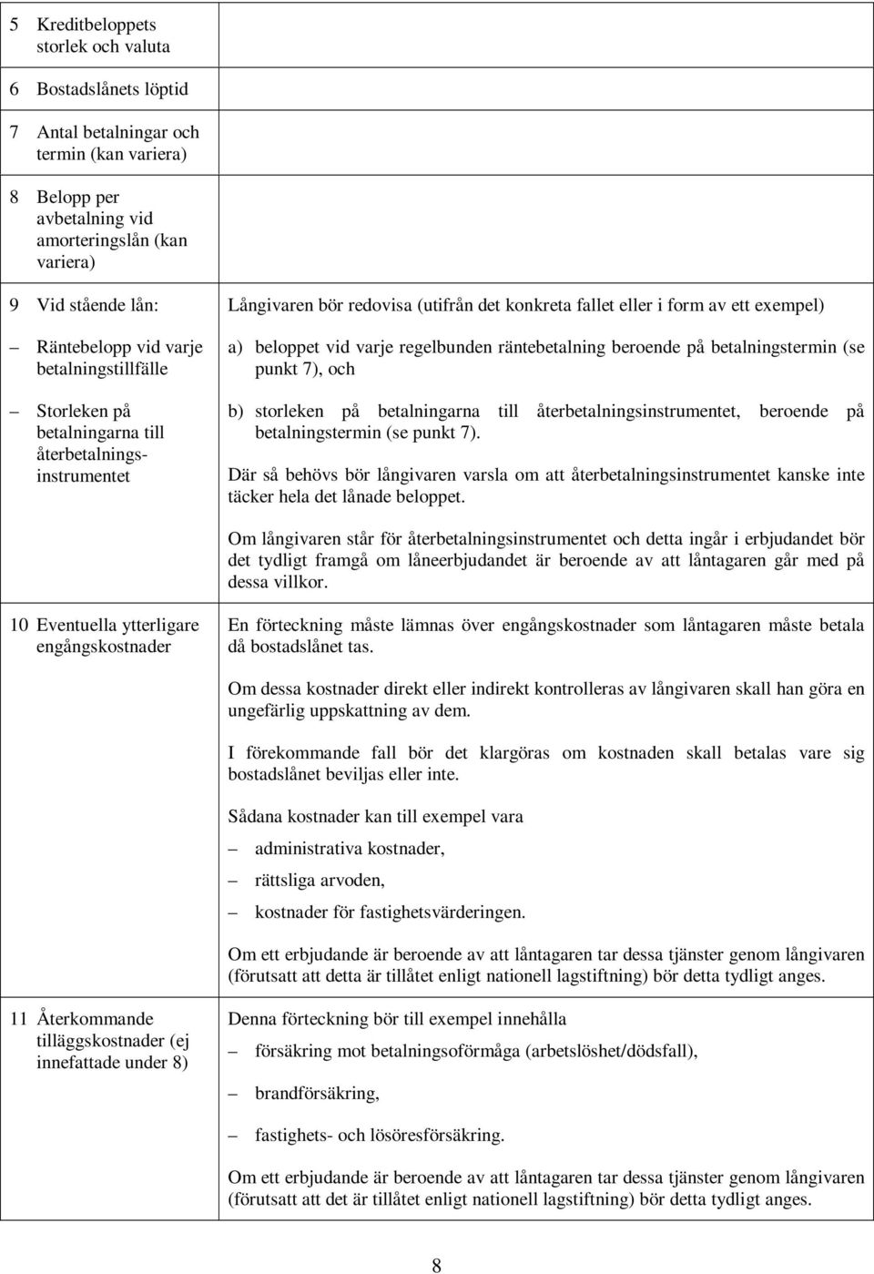 regelbunden räntebetalning beroende på betalningstermin (se punkt 7), och b) storleken på betalningarna till återbetalningsinstrumentet, beroende på betalningstermin (se punkt 7).