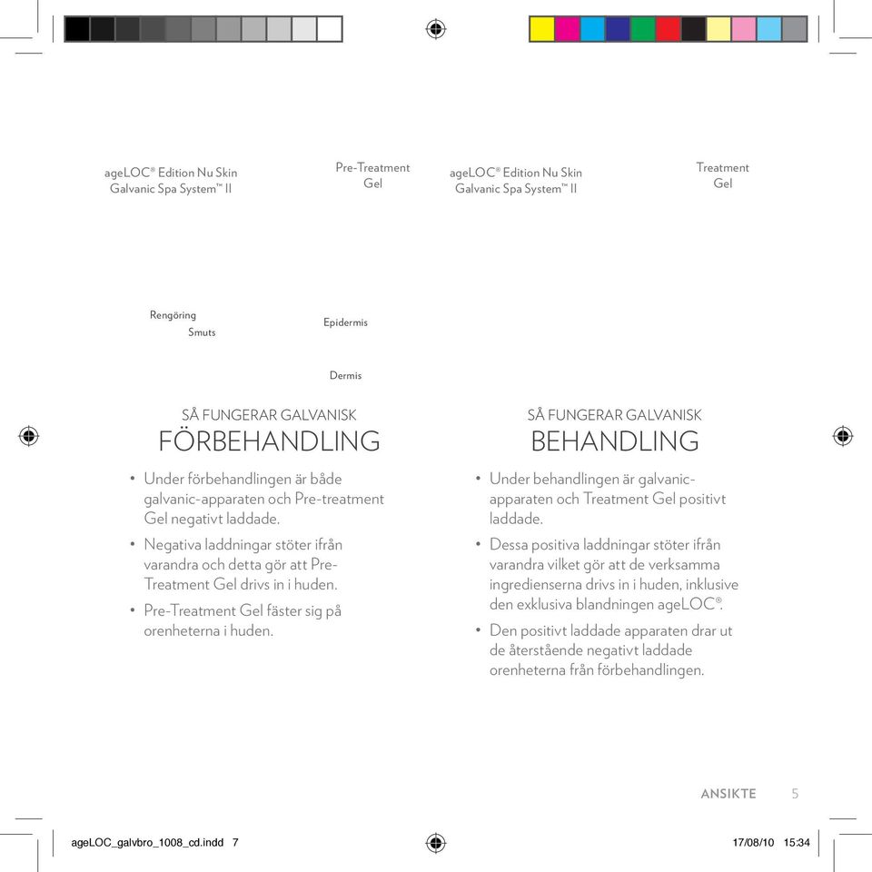 Pre-Treatment Gel fäster sig på orenheterna i huden. SÅ FUNGERAR GALVANISK BEHANDLING Under behandlingen är galvanicapparaten och Treatment Gel positivt laddade.