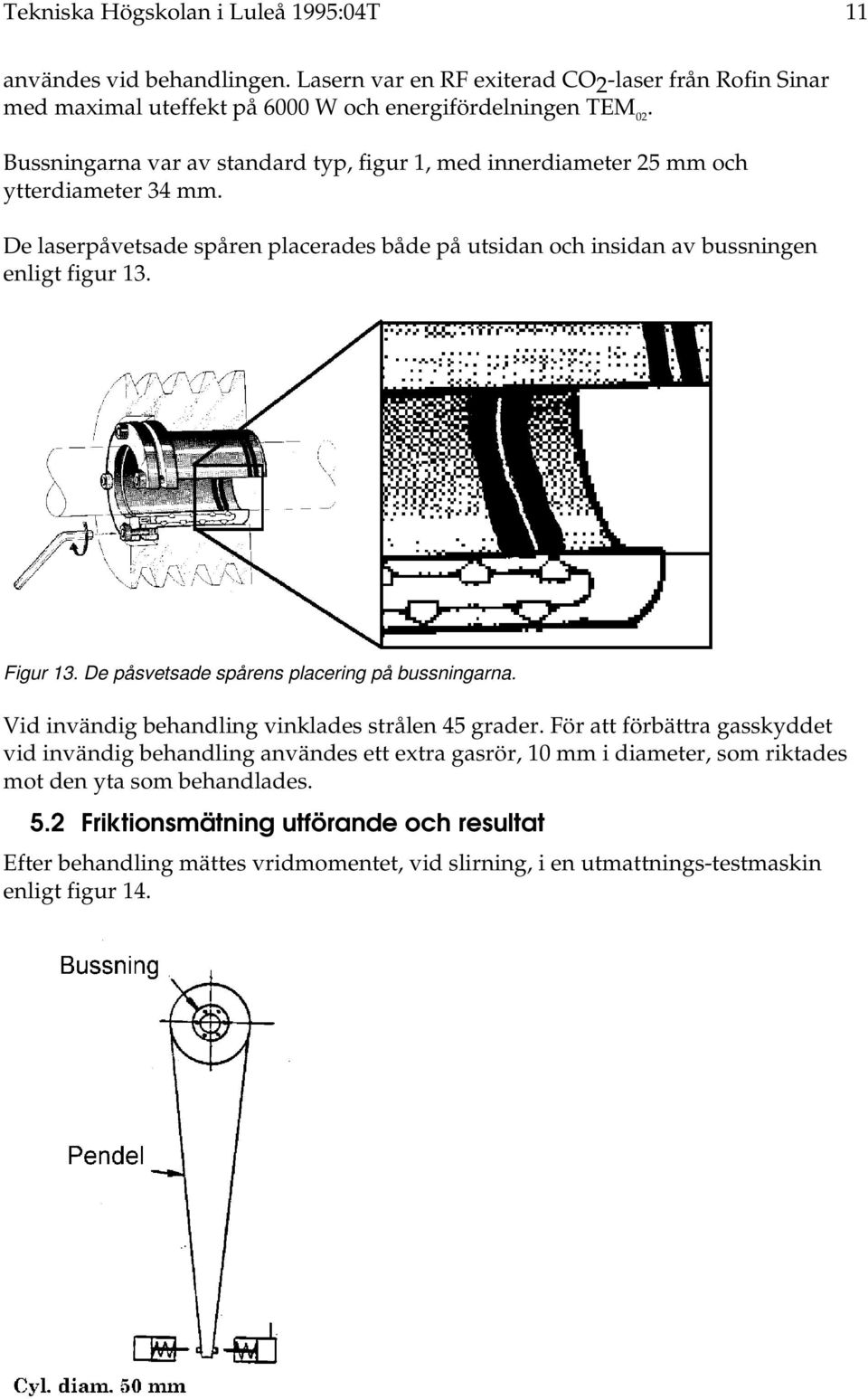 Figur 13. De påsvetsade spårens placering på bussningarna. Vid invändig behandling vinklades strålen 45 grader.