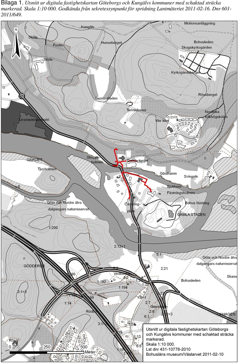 Kungälvs kommuner med schaktad sträcka markerad.