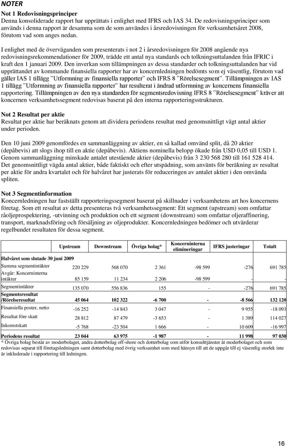I enlighet med de överväganden som presenterats i not 2 i årsredovisningen för 2008 angående nya redovisningsrekommendationer för 2009, trädde ett antal nya standards och tolkningsuttalanden från