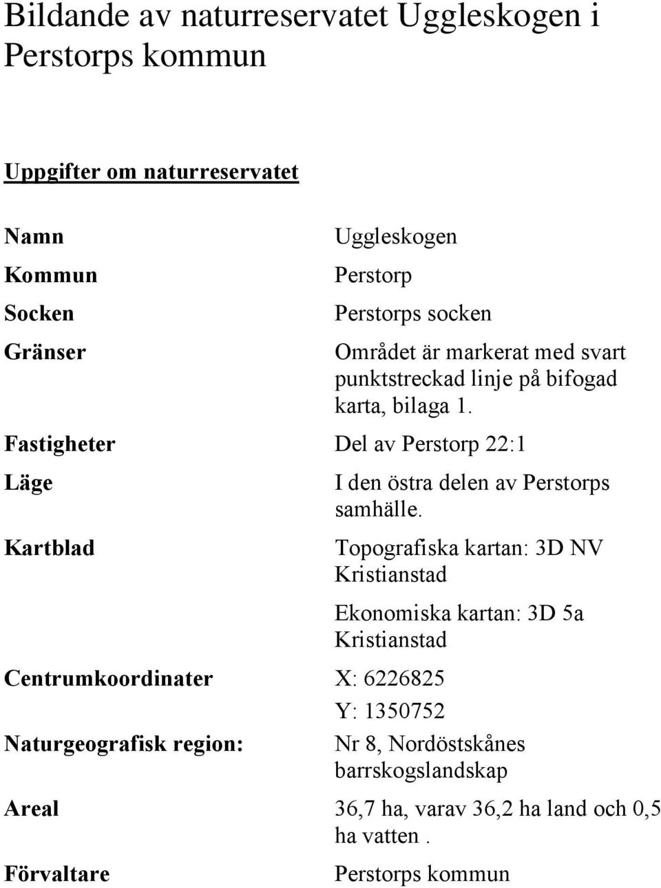 Fastigheter Del av Perstorp 22:1 Läge Kartblad I den östra delen av Perstorps samhälle.