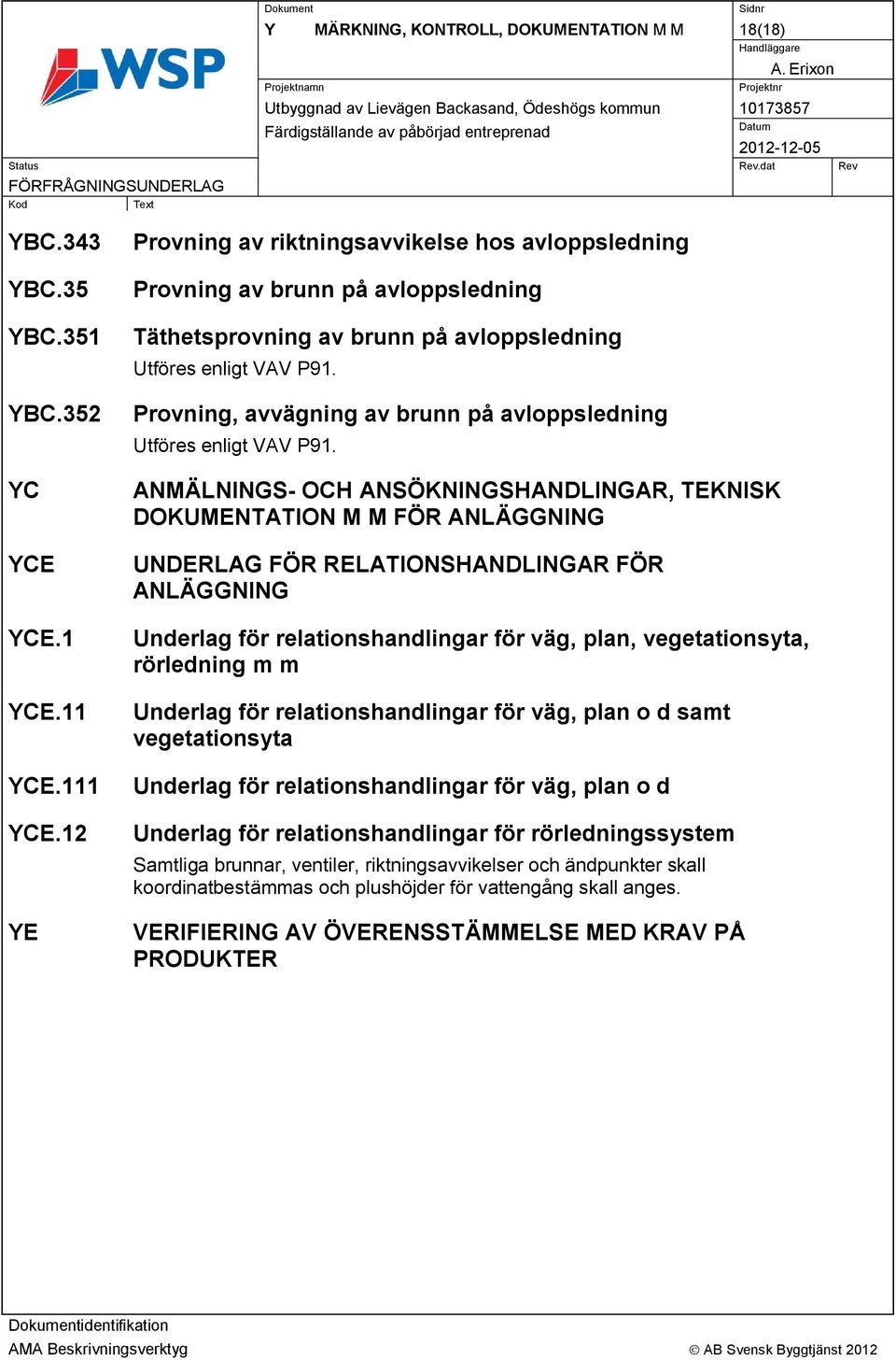 Provning, avvägning av brunn på avloppsledning Utföres enligt VAV P91.