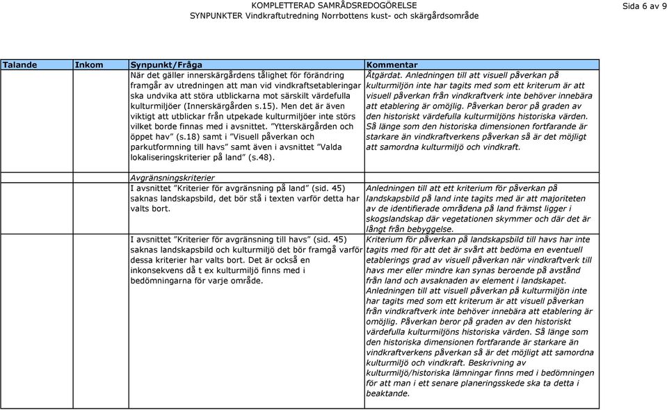 särskilt värdefulla kulturmiljöer (Innerskärgården s.15). Men det är även viktigt att utblickar från utpekade kulturmiljöer inte störs vilket borde finnas med i avsnittet.