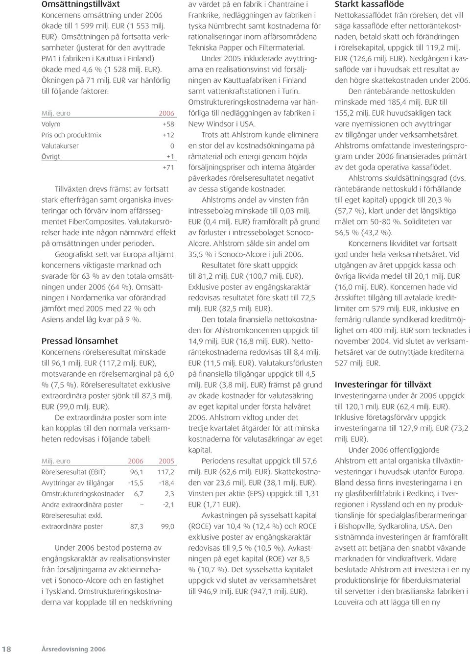 EUR var hänförlig till följande faktorer: Milj.