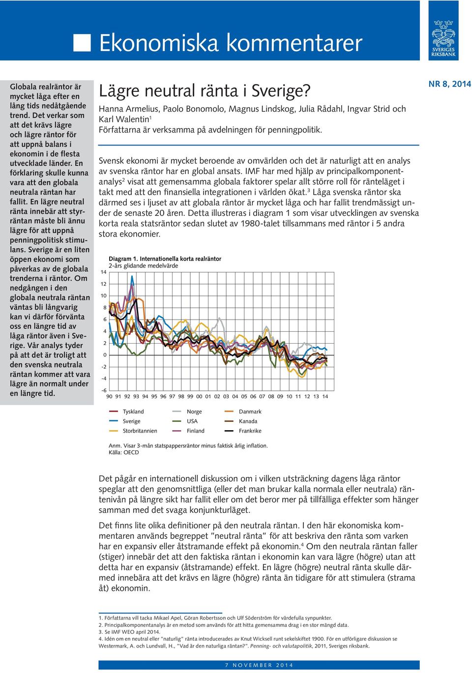 En lägre neutral ränta innebär att styrräntan måste bli ännu lägre för att uppnå penningpolitisk stimulans. Sverige är en liten öppen ekonomi som påverkas av de globala trenderna i räntor.