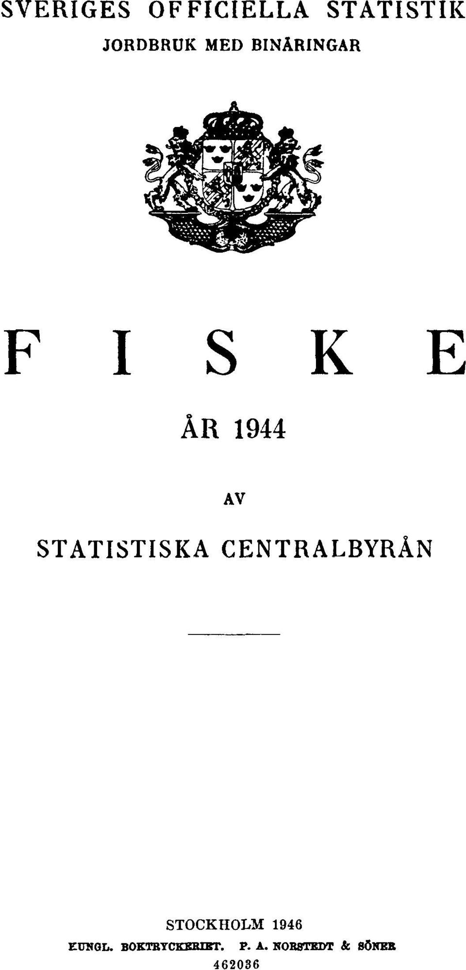 STATISTISKA CENTRALBYRÅN STOCKHOLM 1946