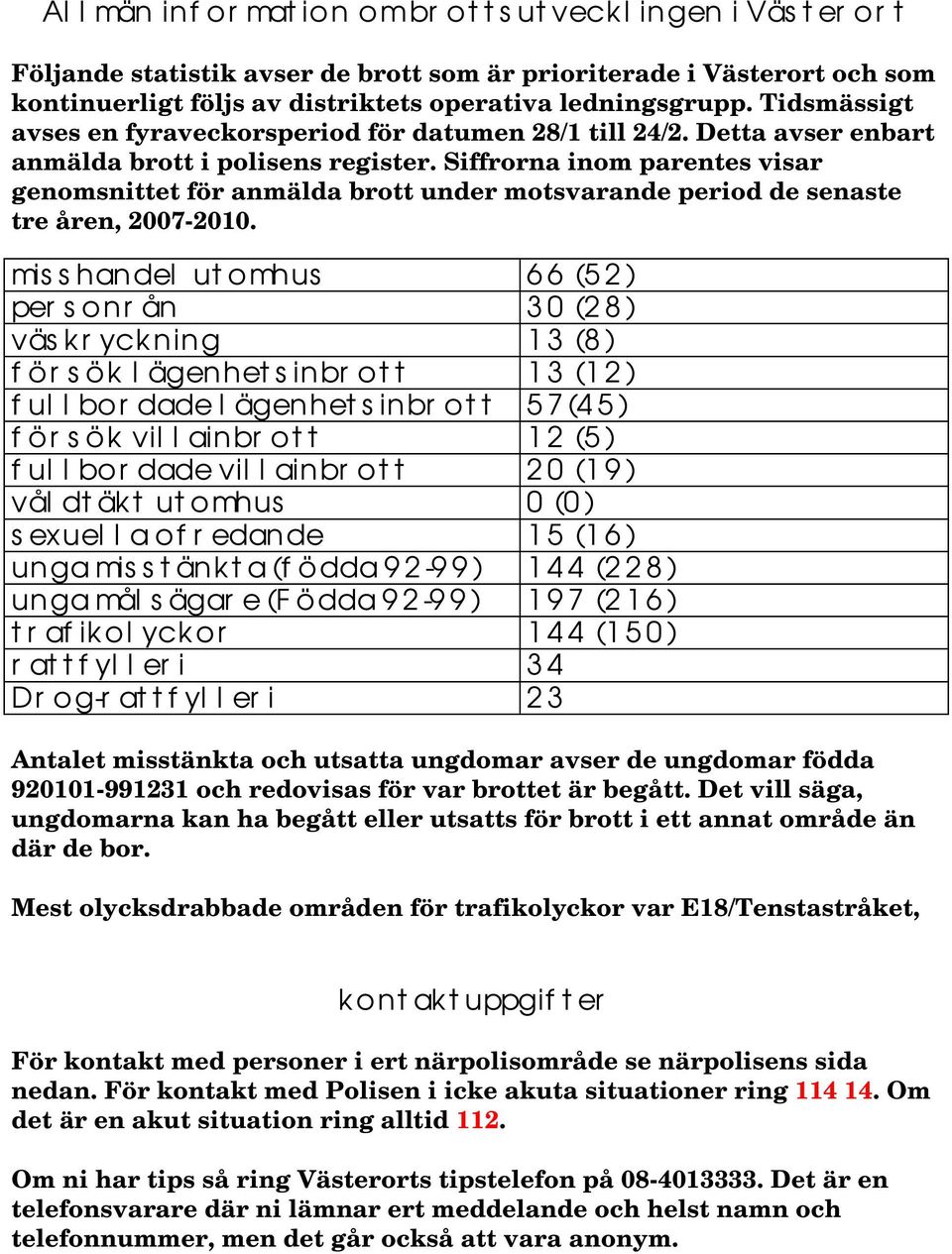 Siffrorna inom parentes visar genomsnittet för anmälda brott under motsvarande period de senaste tre åren, 27-21.