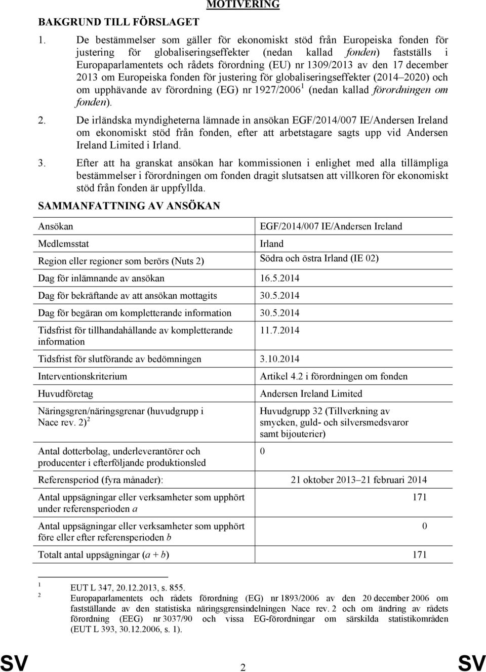 1309/2013 av den 17 december 2013 om Europeiska fonden för justering för globaliseringseffekter (2014 2020) och om upphävande av förordning (EG) nr 1927/2006 1 (nedan kallad förordningen om fonden).