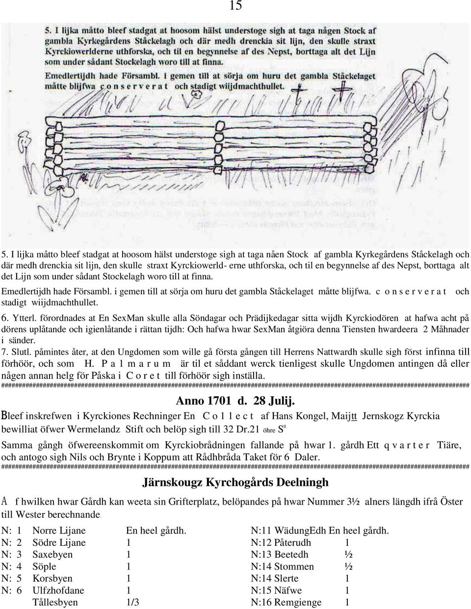 i gemen till at sörja om huru det gambla Ståckelaget måtte blijfwa. c o n s e r v e r a t stadigt wiijdmachthullet. 6. Ytterl.