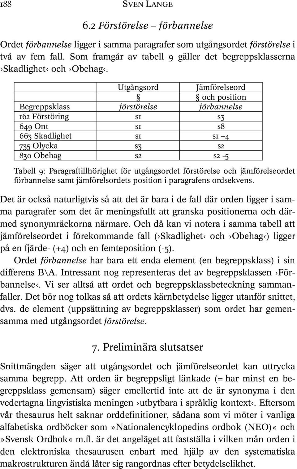 Utgångsord Jämförelseord och position Begreppsklass förstörelse förbannelse 162 Förstöring s1 s3 649 Ont s1 s8 663 Skadlighet s1 s1 +4 735 Olycka s3 s2 830 Obehag s2 s2-5 Tabell 9: