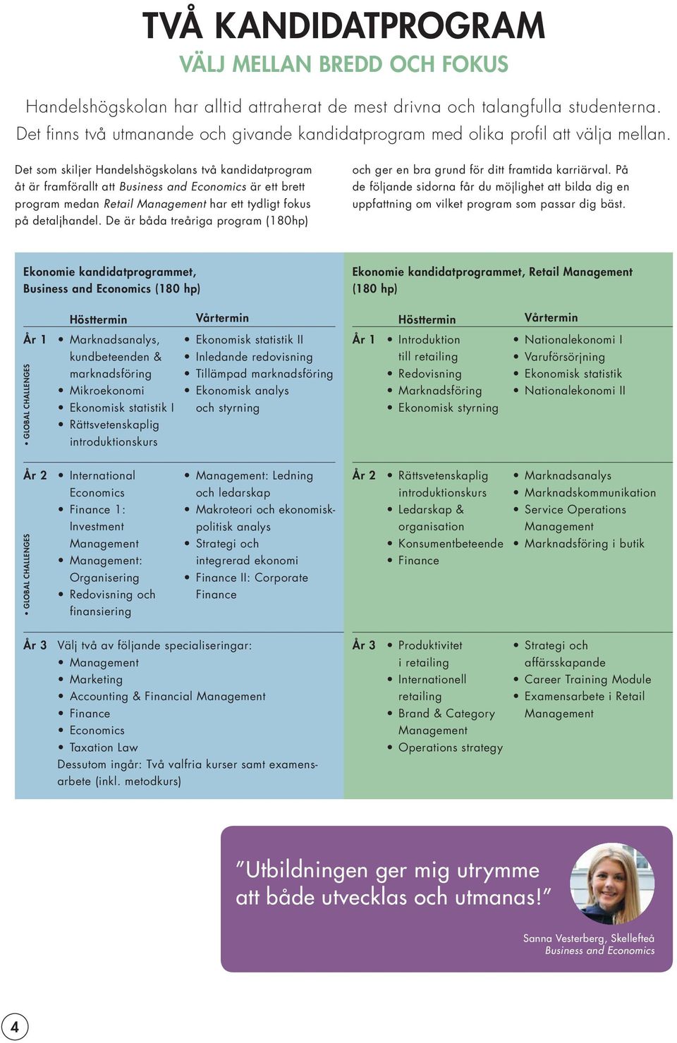 Det som skiljer Handelshögskolans två kandidatprogram åt är framförallt att Business and Economics är ett brett program medan Retail Management har ett tydligt fokus på detaljhandel.