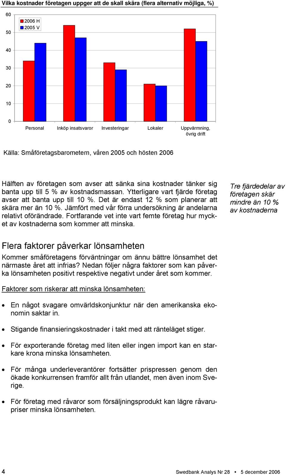 Ytterligare vart fjärde företag avser att banta upp till 10 %. Det är endast 12 % som planerar att skära mer än 10 %. Jämfört med vår förra undersökning är andelarna relativt oförändrade.