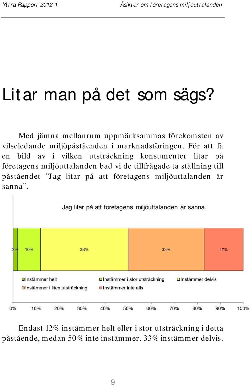 För att få en bild av i vilken utsträckning konsumenter litar på företagens miljöuttalanden bad vi de