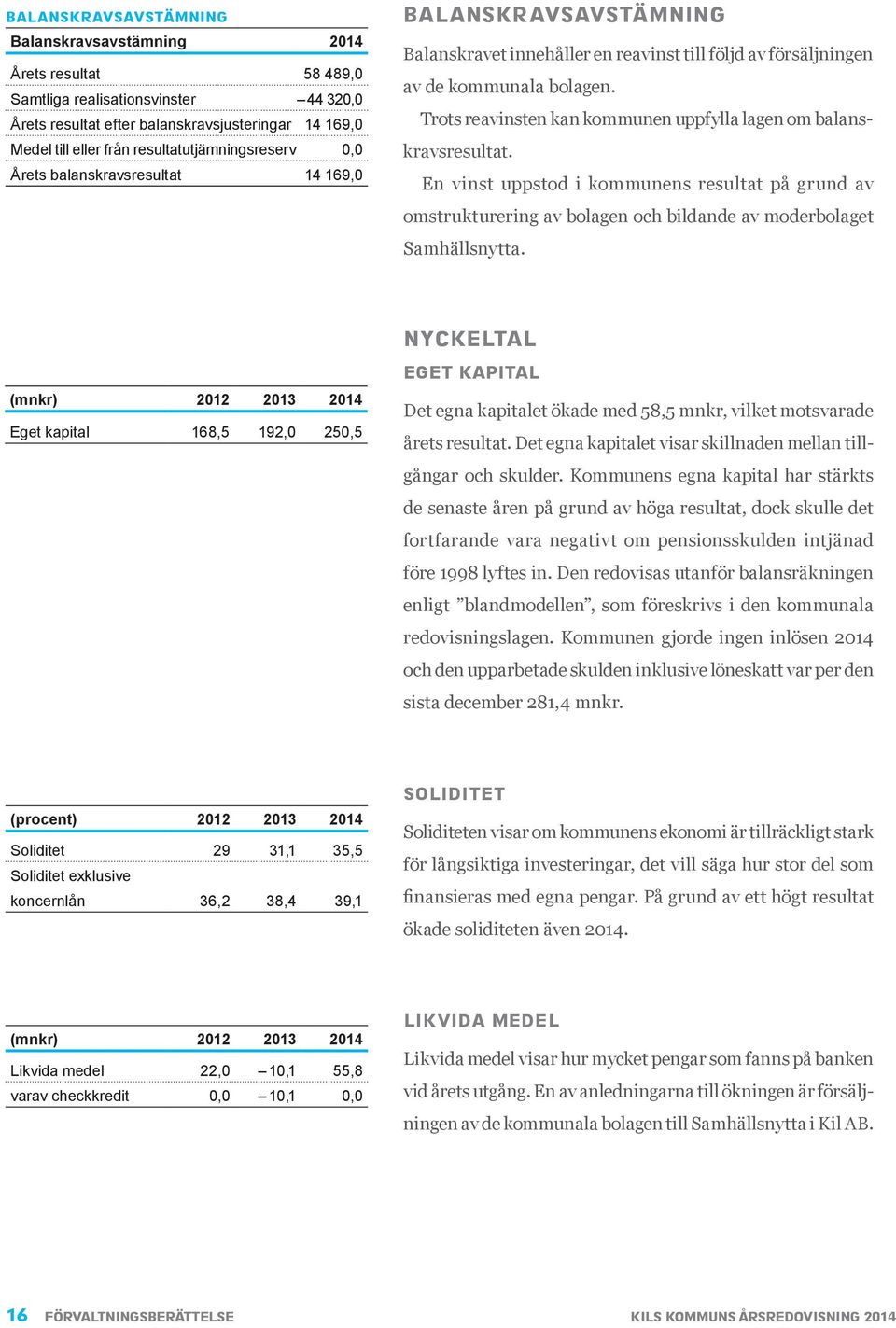 Trots reavinsten kan kommunen uppfylla lagen om balanskravsresultat. En vinst uppstod i kommunens resultat på grund av omstrukturering av bolagen och bildande av moderbolaget Samhällsnytta.