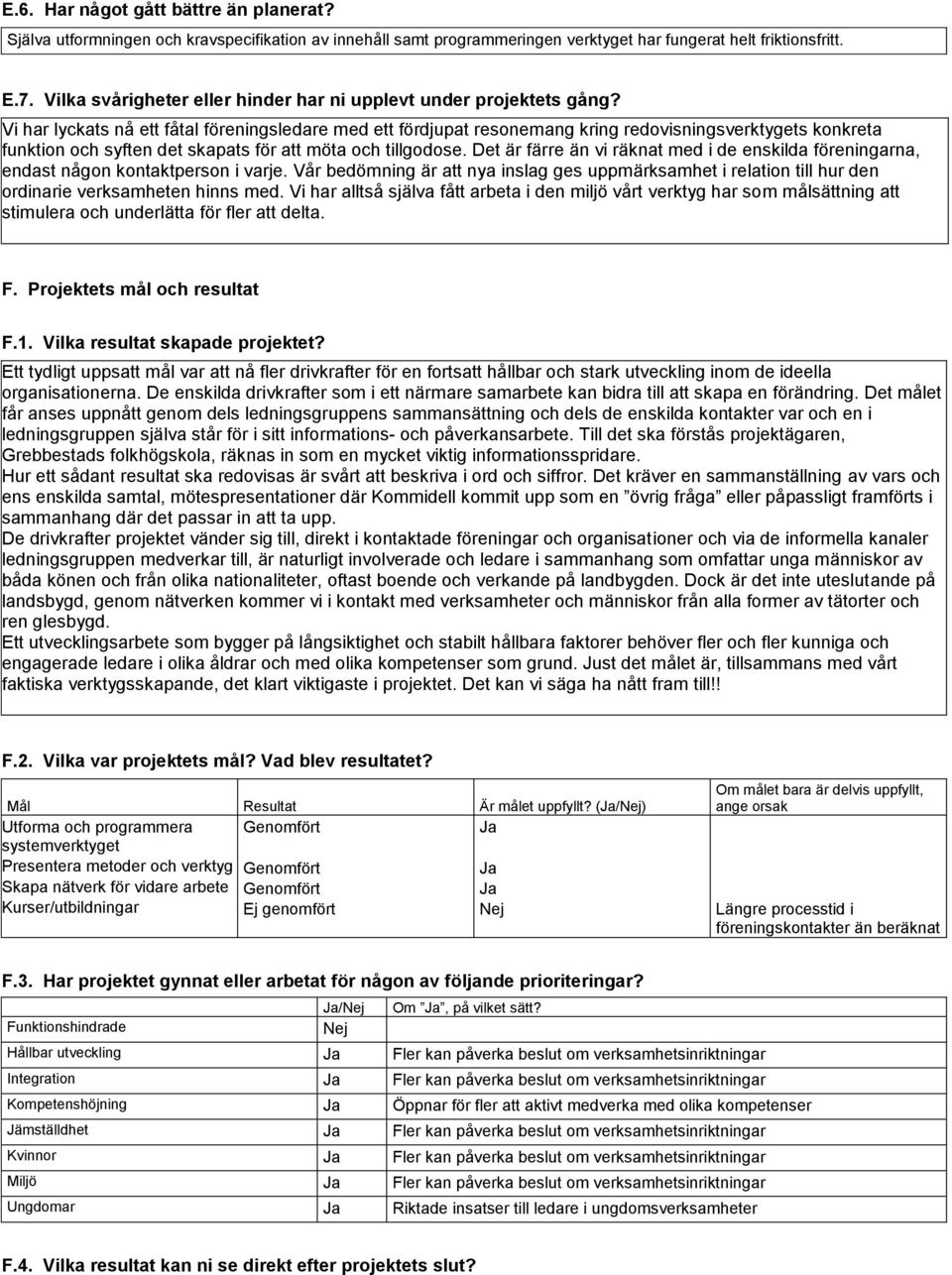 Vi har lyckats nå ett fåtal föreningsledare med ett fördjupat resonemang kring redovisningsverktygets konkreta funktion och syften det skapats för att möta och tillgodose.