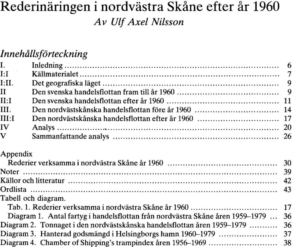 .. 14 111:1 Den nordvästskånska handelsflottan efter år 1960... 17 IV Analys... 20 V Sammanfattande analys... 26 Appendix Rederier verksamma i nordvästra Skåne år 1960......... 30 Noter.