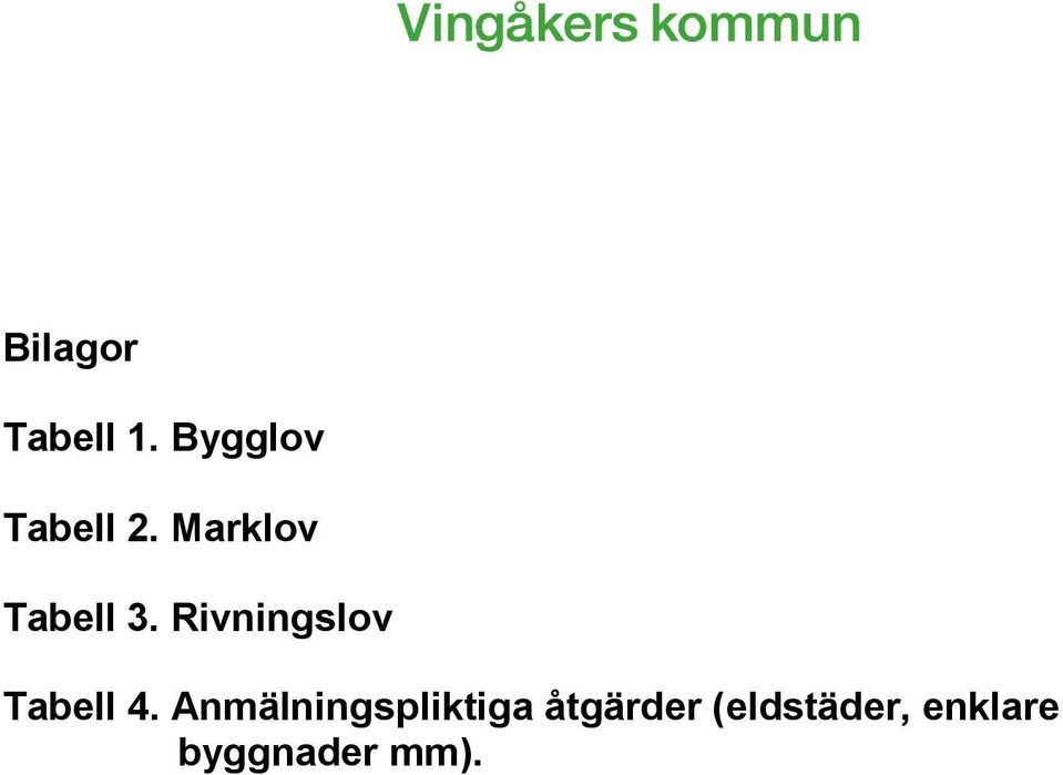 Rivningslov Tabell 4.