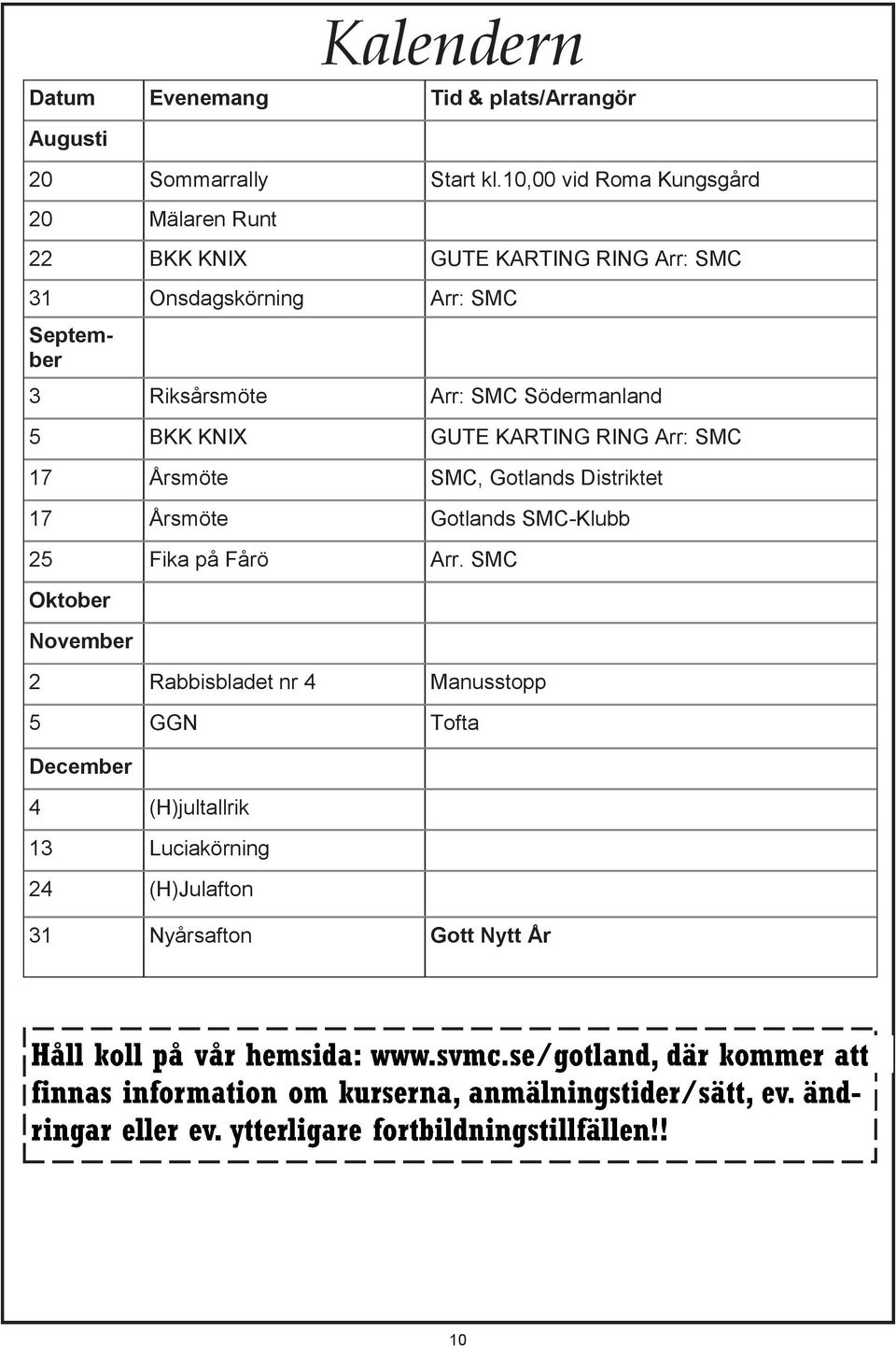 Riksårsmöte Arr: SMC Södermanland 5 BKK KNIX GUTE KARTING RING Arr: SMC 17 Årsmöte SMC, Gotlands Distriktet 17 Årsmöte