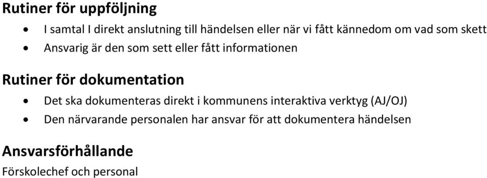 dokumentation Det ska dokumenteras direkt i kommunens interaktiva verktyg (AJ/OJ) Den