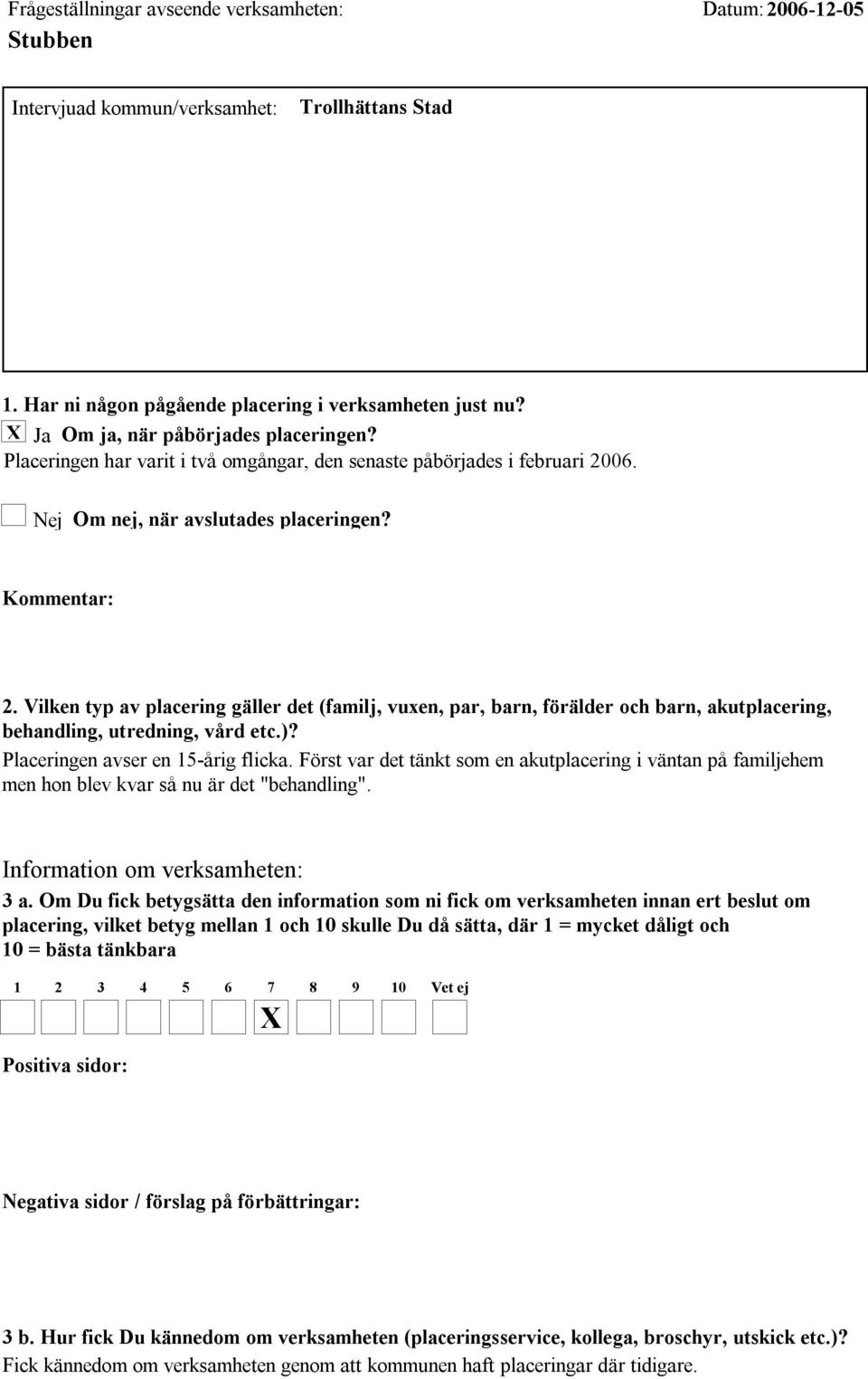 Vilken typ av placering gäller det (familj, vuxen, par, barn, förälder och barn, akutplacering, behandling, utredning, vård etc.)? Placeringen avser en 15-årig flicka.