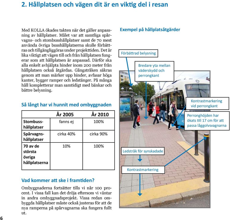 Det är lika viktigt att vägen till och från hållplatsen fungerar som att hållplatsen är anpassad. Därför ska alla enkelt avhjälpta hinder inom 200 meter från hållplatsen också åtgärdas.