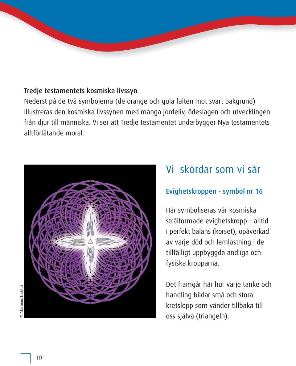 Vi skördar som vi sår Evighetskroppen - symbol nr 16 Här symboliseras vår kosmiska strålformade evighetskropp alltid i perfekt balans (korset), opåverkad av varje död