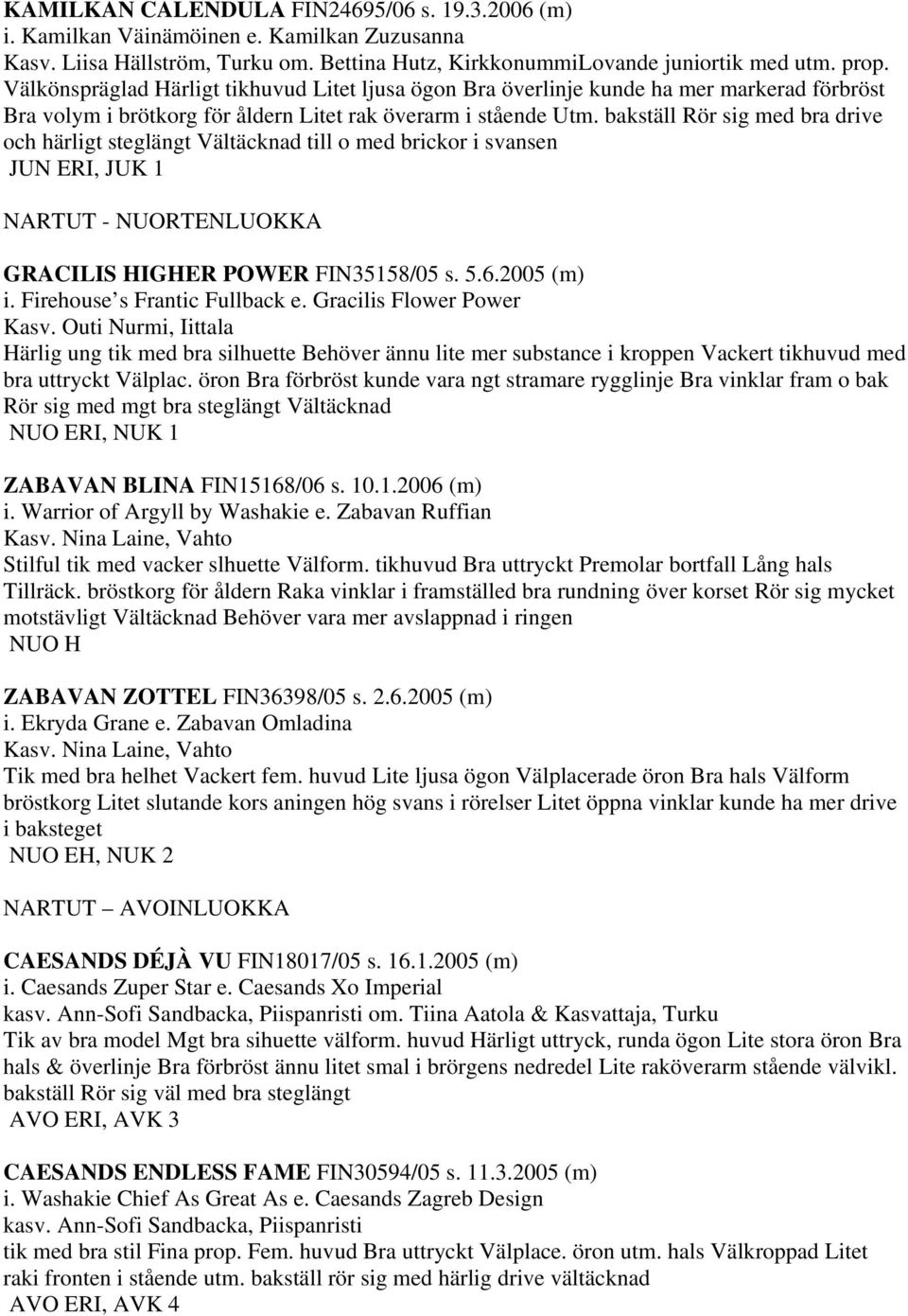bakställ Rör sig med bra drive och härligt steglängt Vältäcknad till o med brickor i svansen JUN ERI, JUK 1 NARTUT - NUORTENLUOKKA GRACILIS HIGHER POWER FIN35158/05 s. 5.6.2005 (m) i.
