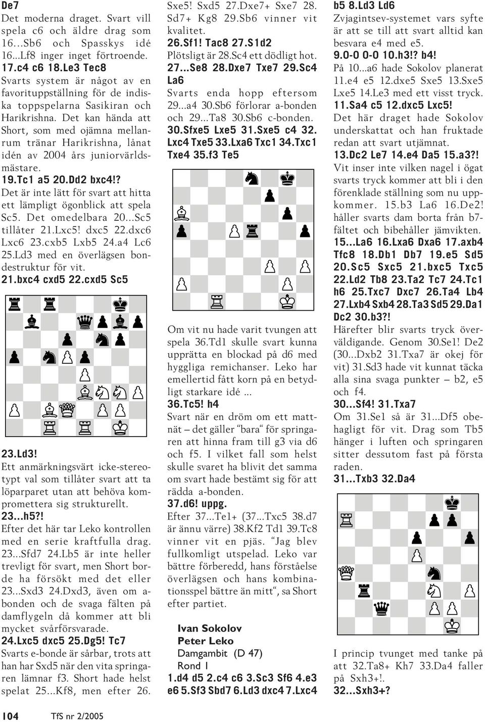 Det kan hända att Short, som med ojämna mellanrum tränar Harikrishna, lånat idén av 2004 års juniorvärldsmästare. 19.Tc1 a5 20.Dd2 bxc4!
