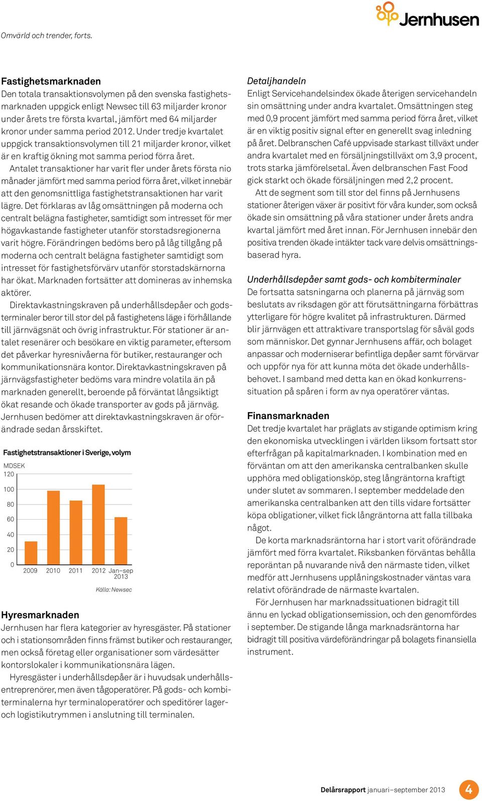 under samma period. Under tredje kvartalet uppgick transaktionsvolymen till 21 miljarder kronor, vilket är en kraftig ökning mot samma period förra året.