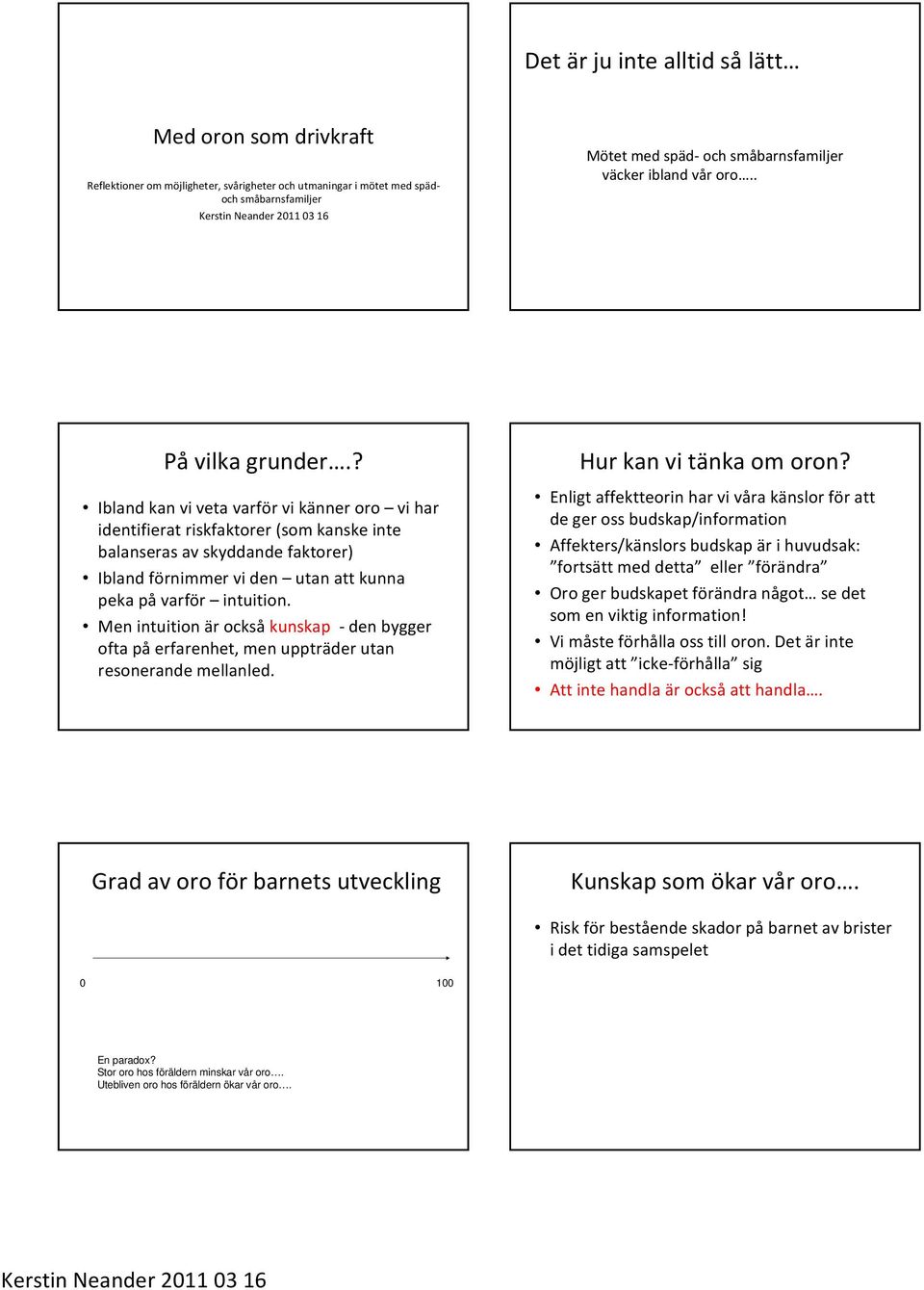 ? Ibland kan vi veta varför vi känner oro vi har identifierat riskfaktorer (som kanske inte balanseras av skyddande faktorer) Ibland förnimmer vi den utan att kunna peka påvarför intuition.