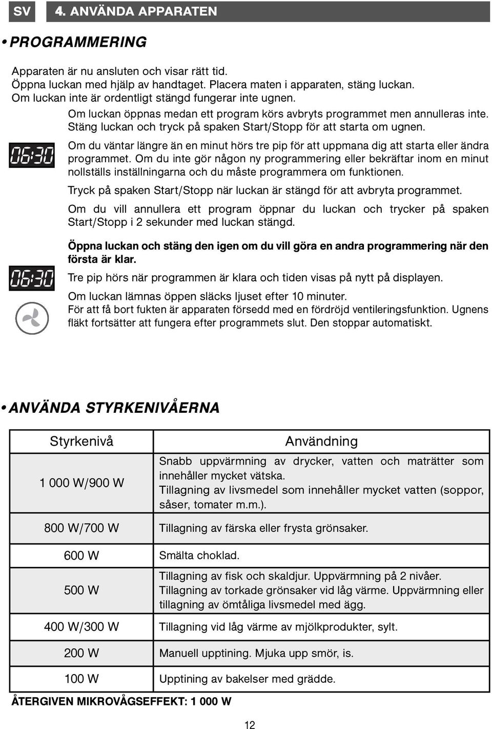 Stäng luckan och tryck på spaken Start/Stopp för att starta om ugnen. Om du väntar längre än en minut hörs tre pip för att uppmana dig att starta eller ändra programmet.
